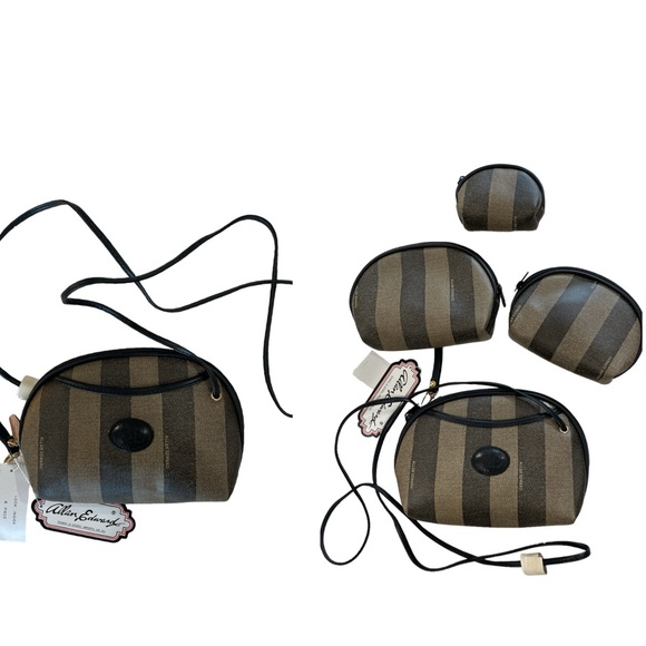 NWT Vintage Allan Edward 80s Half Moon Stripe Crossbody Purse 4 in 1 - Picture 1 of 12